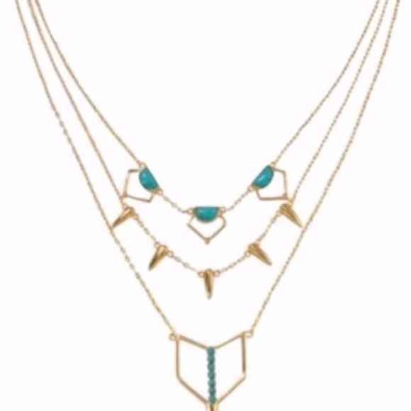 Stella & Dot Turquoise Gold Layering Necklace 16-20-18” Triple Strand - Picture 3 of 7